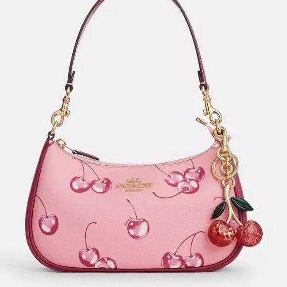 NWT Limited Coach Signature Cherry Bag Charm 88547 Gold/Pink Multi - Picture 2 of 4